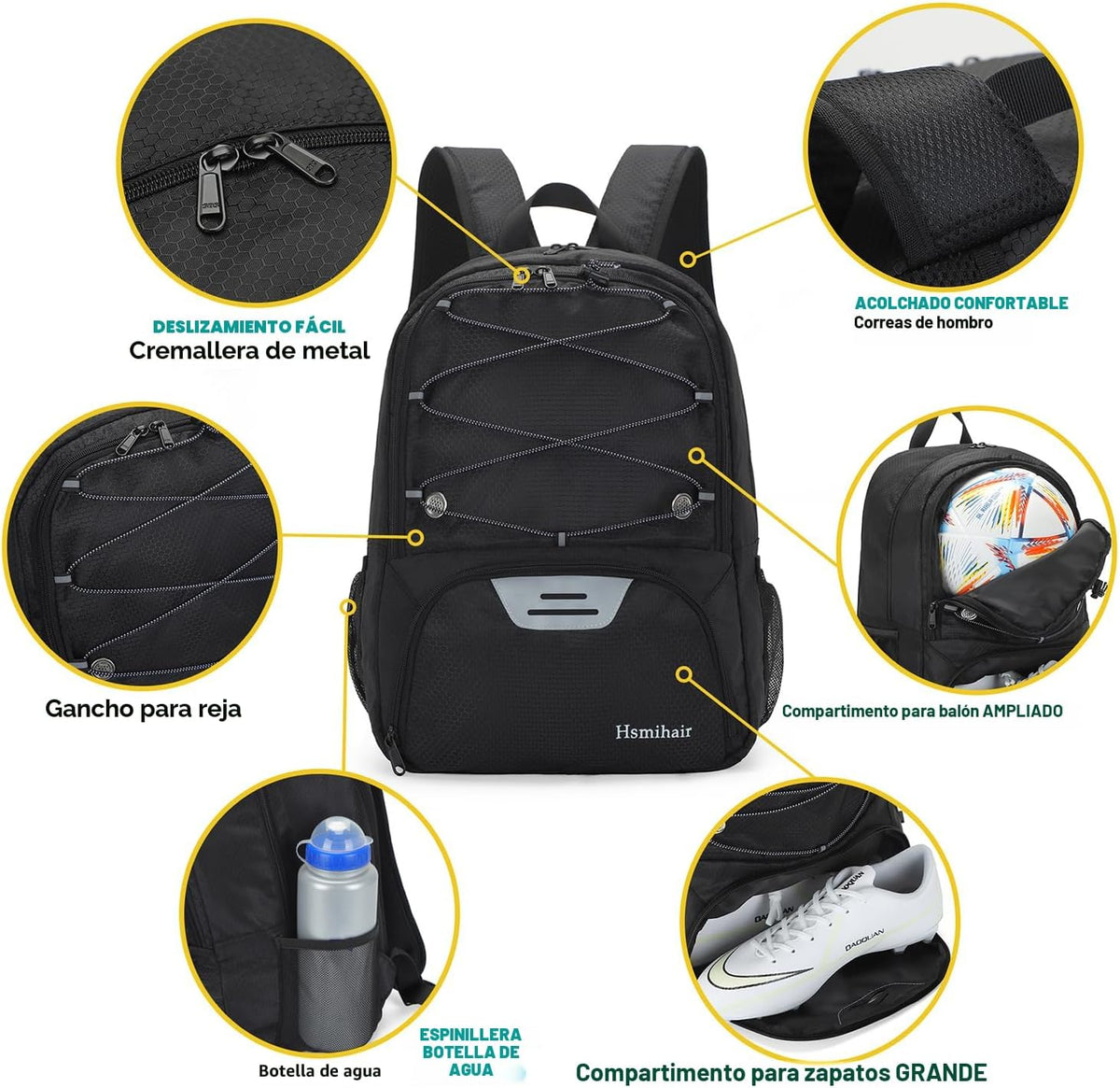 Hsmihair - Mochila de fútbol juvenil - Mochila para fútbol y balonc...