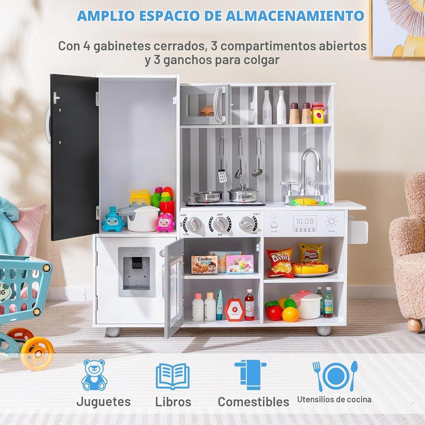 Costzon Juego de cocina para niños, juego de cocina de chef de made...