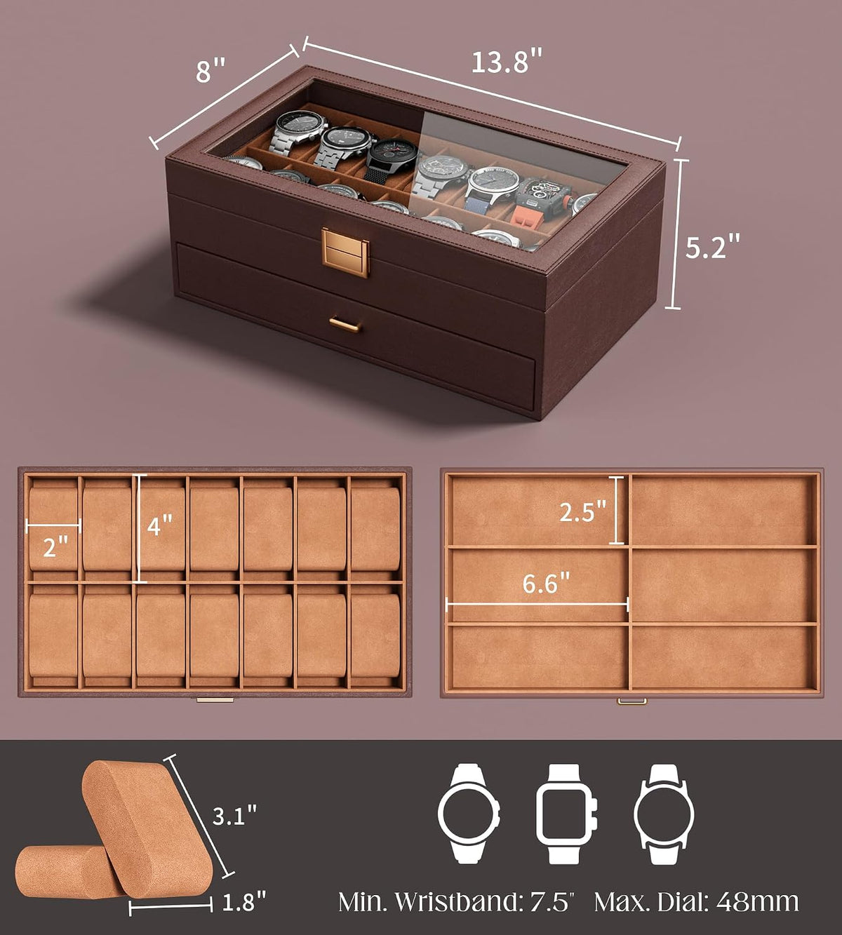 sensok Caja de reloj para hombre \u2013 Organizador de exhibición d...
