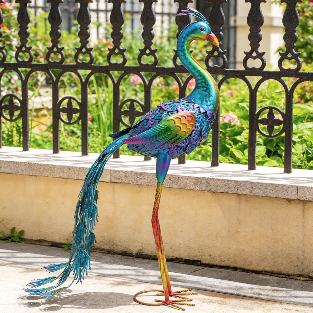 dreamskip Decoración de jardín de pavo real de metal, estatua de me...