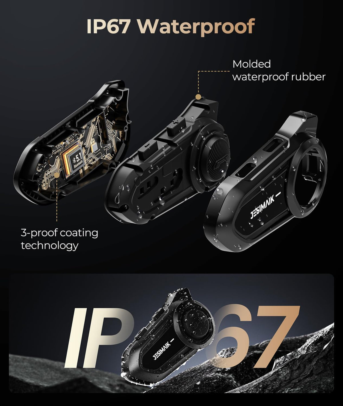 JESIMAIK Auriculares Bluetooth para motocicleta, sistema de comunic...