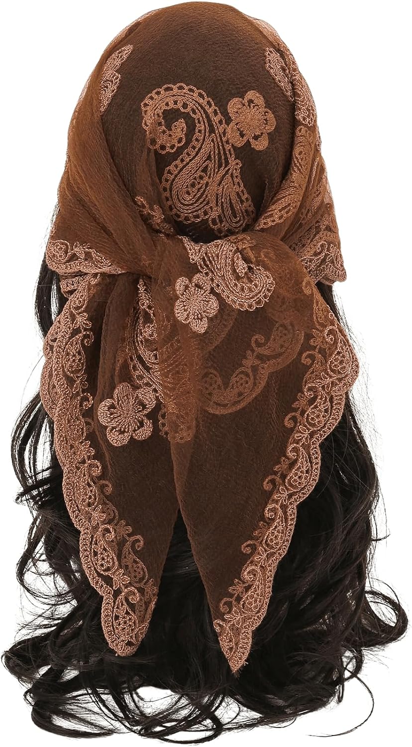 Floerns Pañuelo para el cabello con bordado de flores para mujer, b...