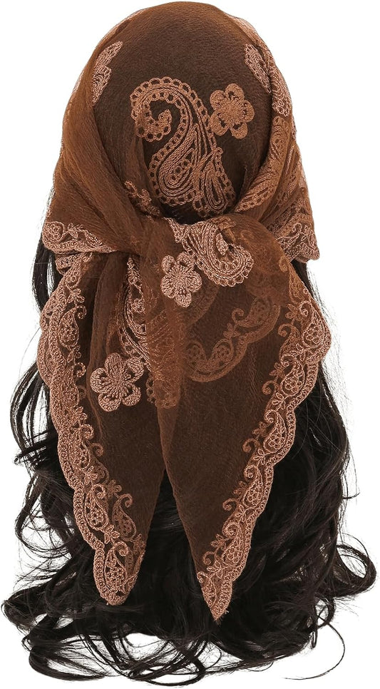 Floerns Pañuelo para el cabello con bordado de flores para mujer, b...