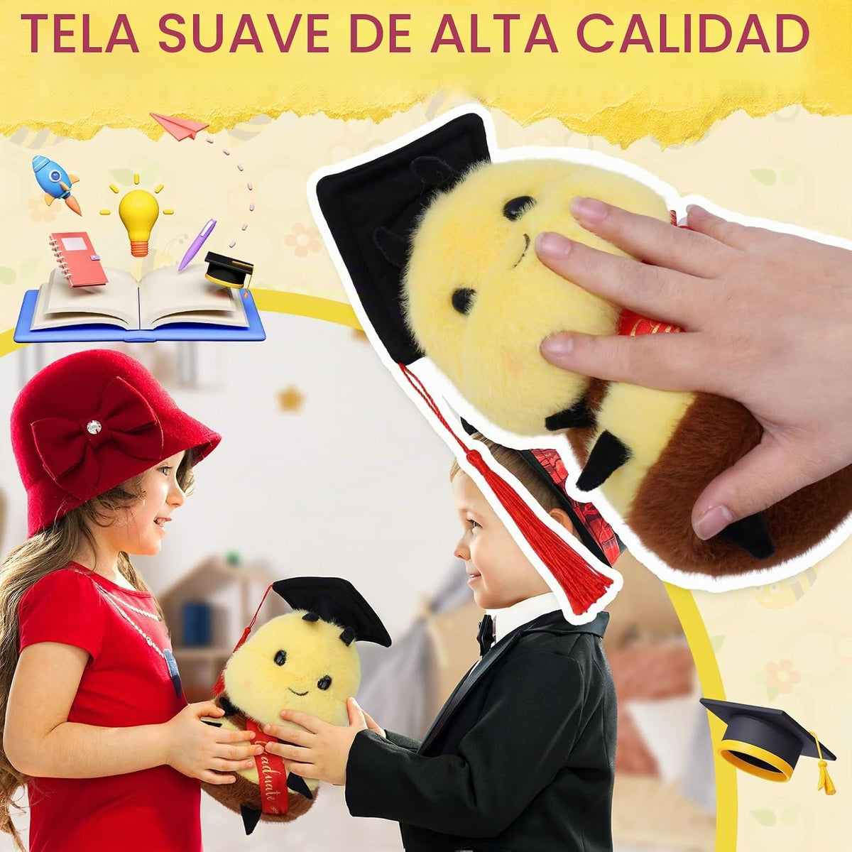 RHHSSE Peluche de abeja sonriente gordita con gorra de doctorado, a...