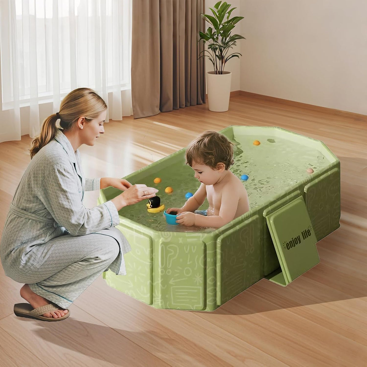 Bañera para niños pequeños, bañera portátil para bebés, bañera pleg...