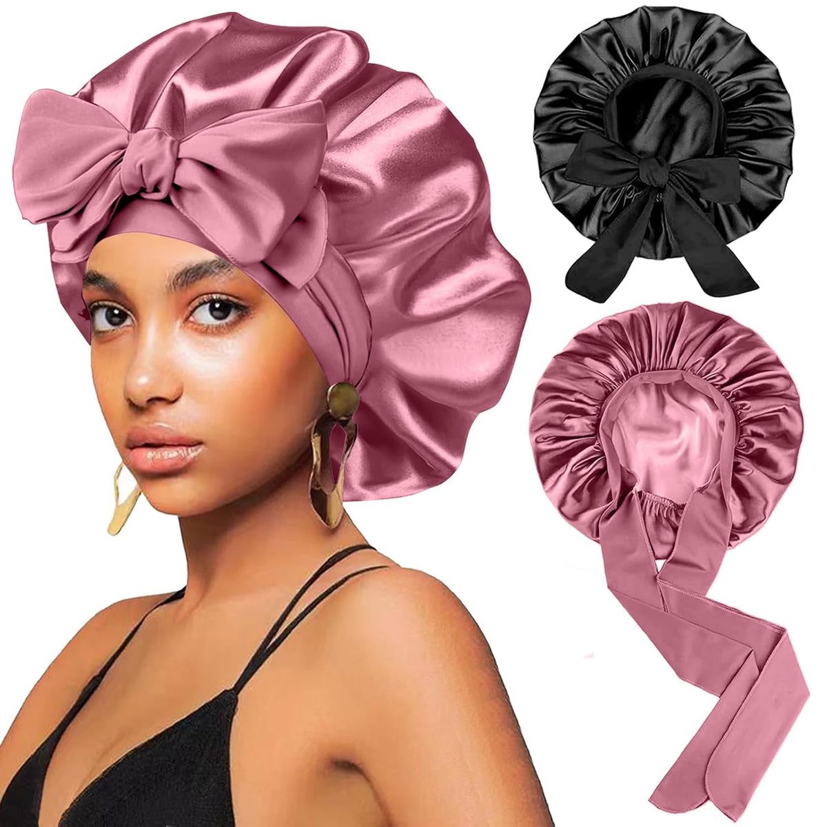 2 piezas de gorro de seda satinada para dormir para mujeres, gorro...