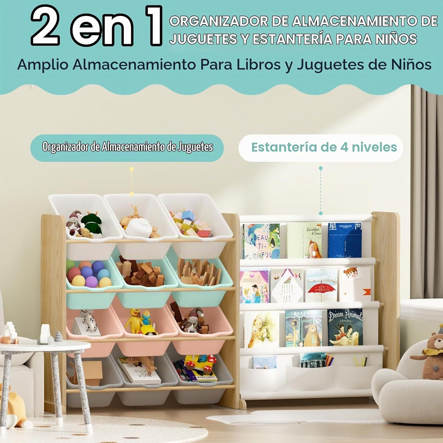 EXPERLAM Organizador de almacenamiento de juguetes para niños con e...