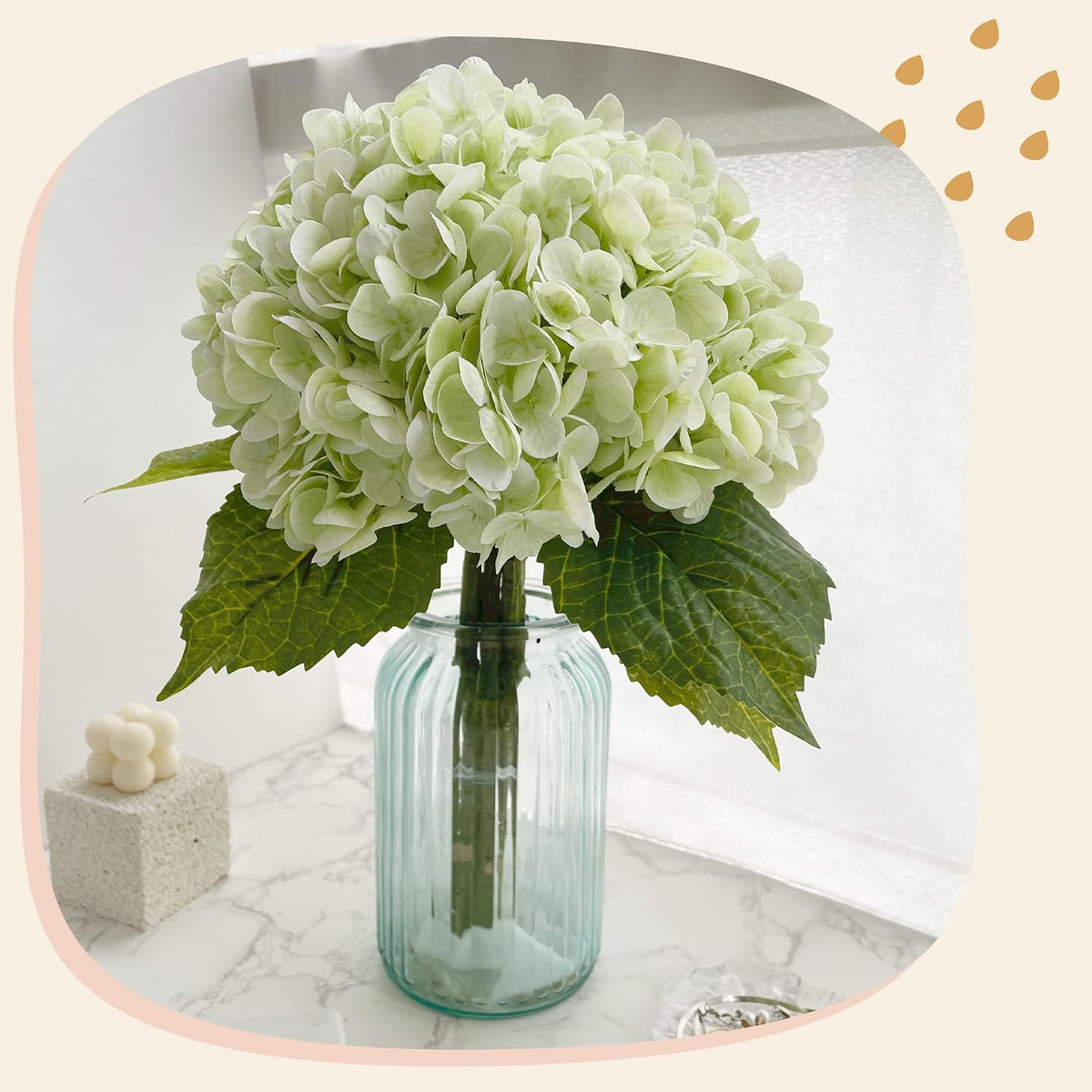 Flores de hortensias artificiales de color verde claro de 21 pulgad...