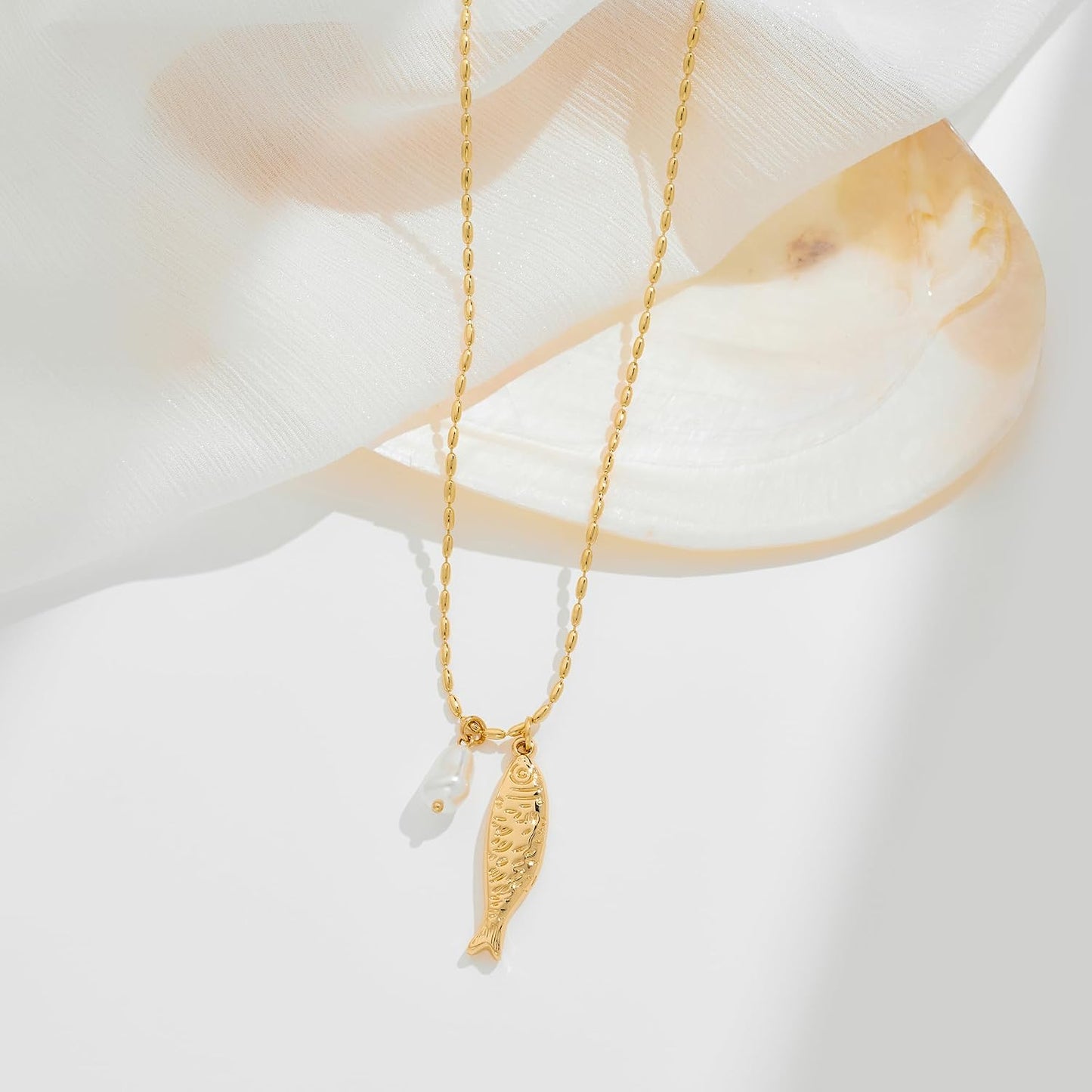 FILMOON Collar de pez para mujer, chapado en oro, colgante de pez,...