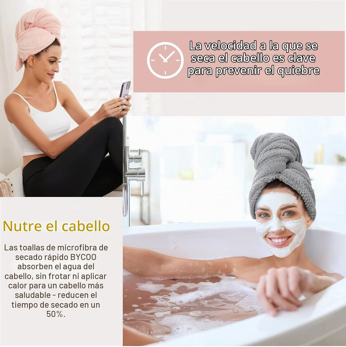 BYCOO Paquete de 2 toallas grandes de microfibra para mujer, toalla...
