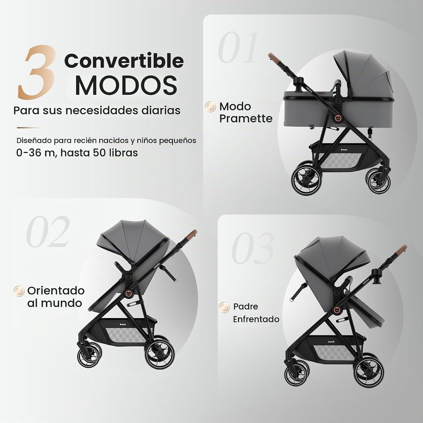 Babideal Cochecito de bebé para recién nacido y niño, plegado con u...
