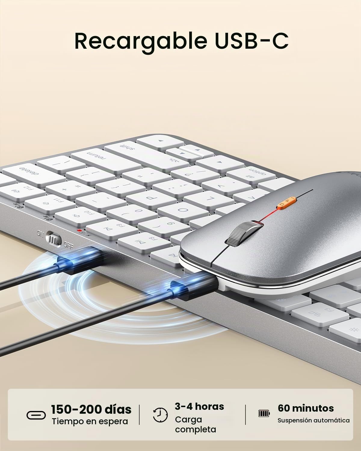 ProtoArc Teclado retroiluminado compacto Bluetooth y ratón para Mac...