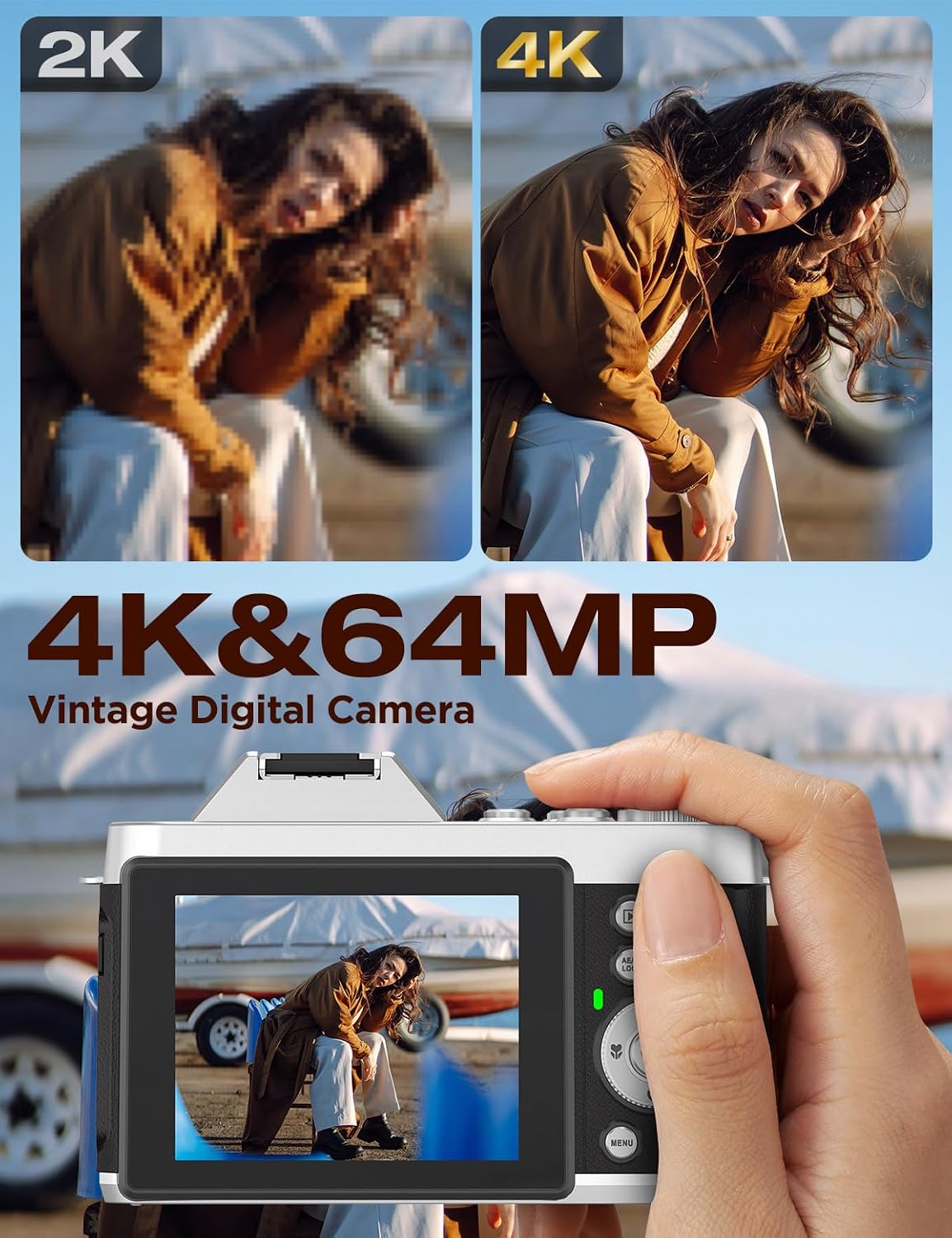 ASTYPHER Cámara Digital Retro Vintage 4K: Cámara de 64MP con Pantal...