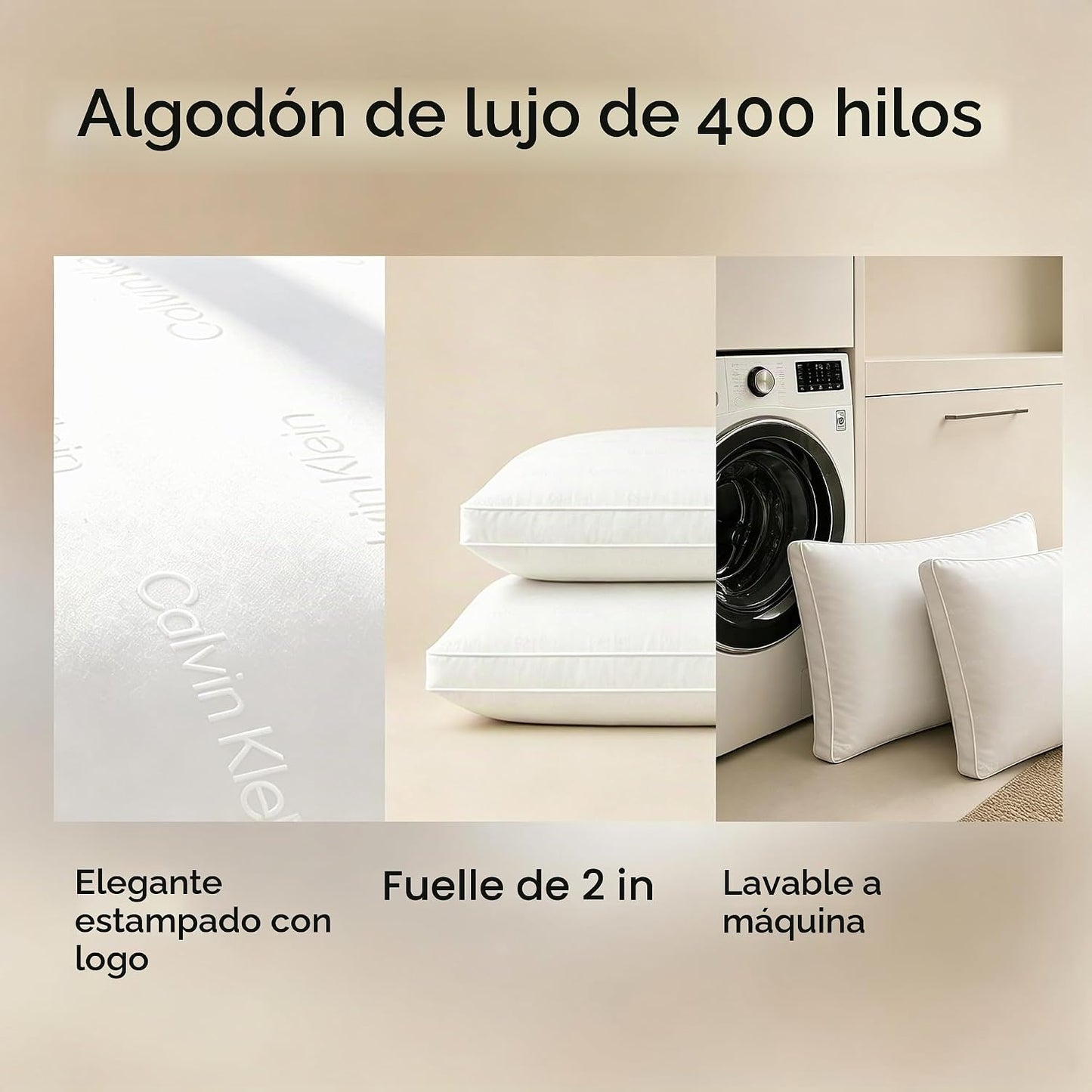 Calvin Klein Juego de 2 almohadas de hotel de lujo tamaño Queen de...