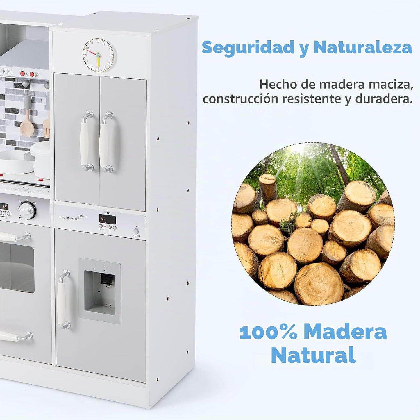 INFANS Juego de cocina para niños, juego de cocina de madera con lu...