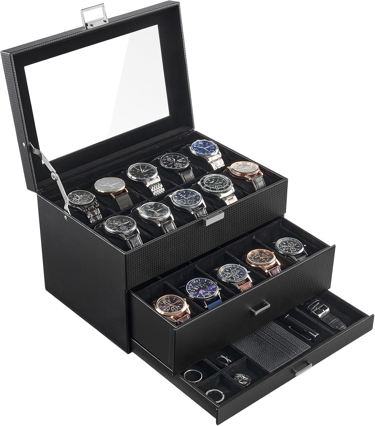 ProCase Caja de reloj de 20 ranuras para hombre, vitrina de reloj d...