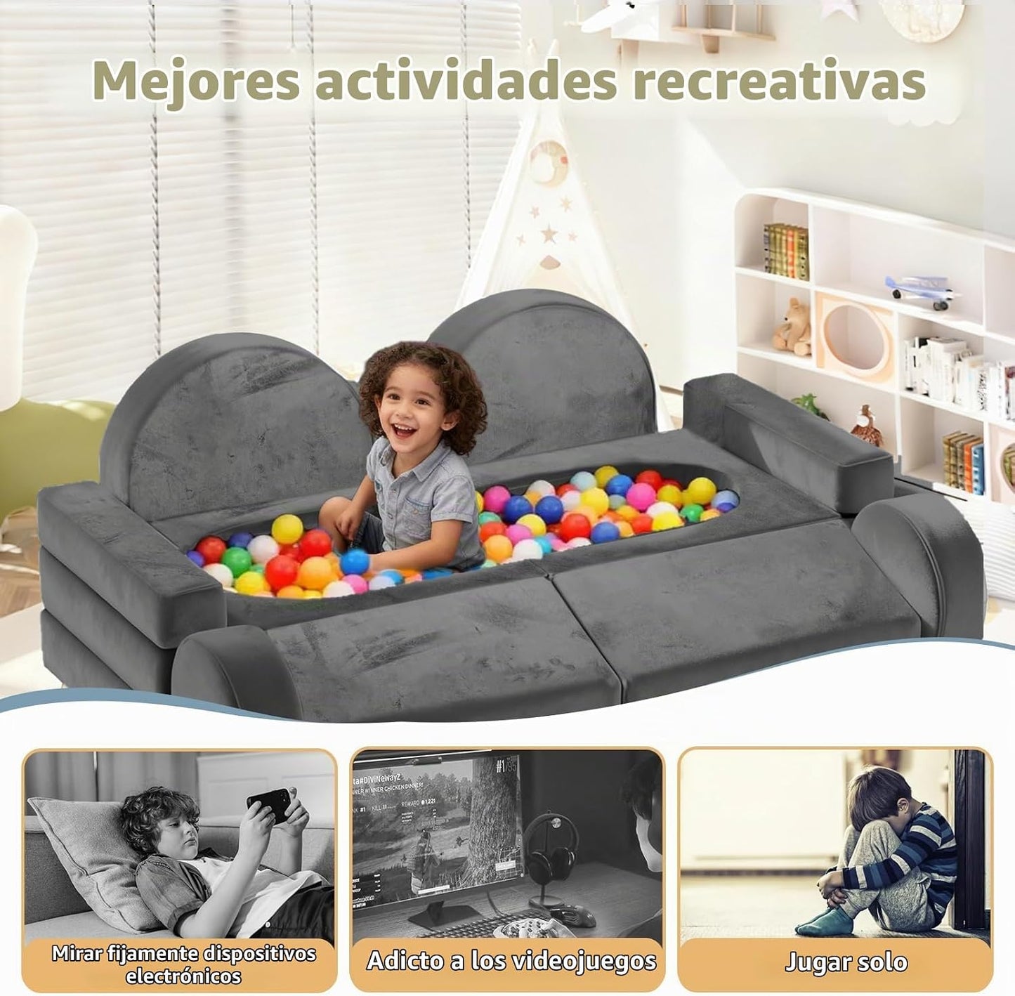 Decmuerx Sofá modular de juego para niños, 12 piezas, sofá modular...