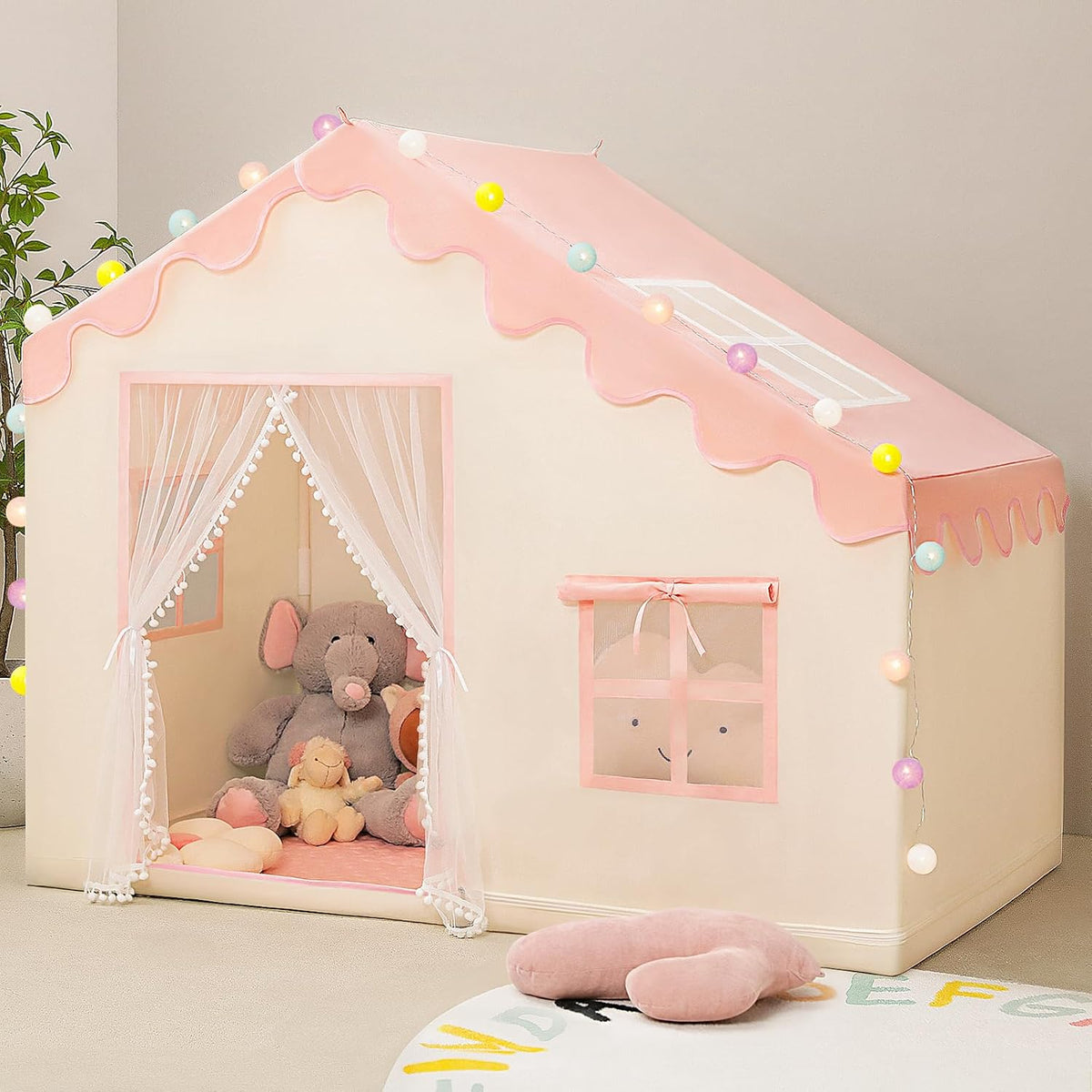 PIIKAGO Tienda de campaña para niños con alfombrilla y luces de bol...