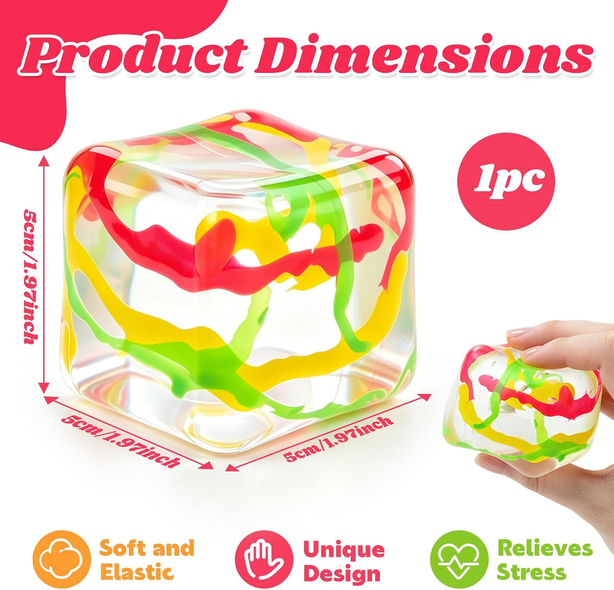 Cubo antiestrés de 1.97 pulgadas, cubo de remolino transparente par...