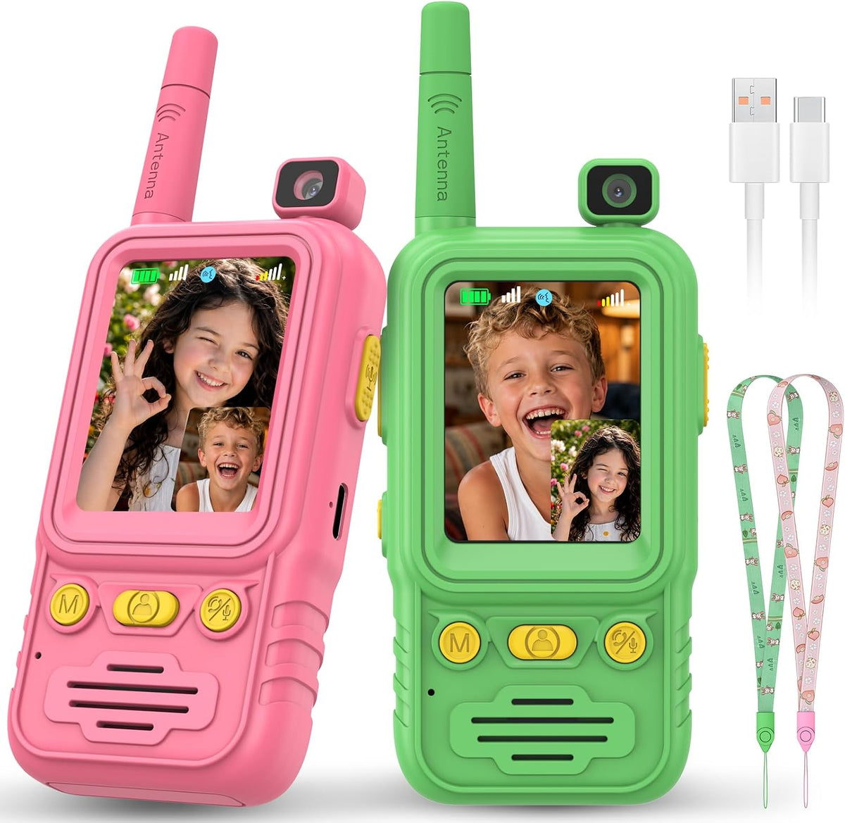Walkie Talkies de video para niños, paquete de 2: recargable con cá...