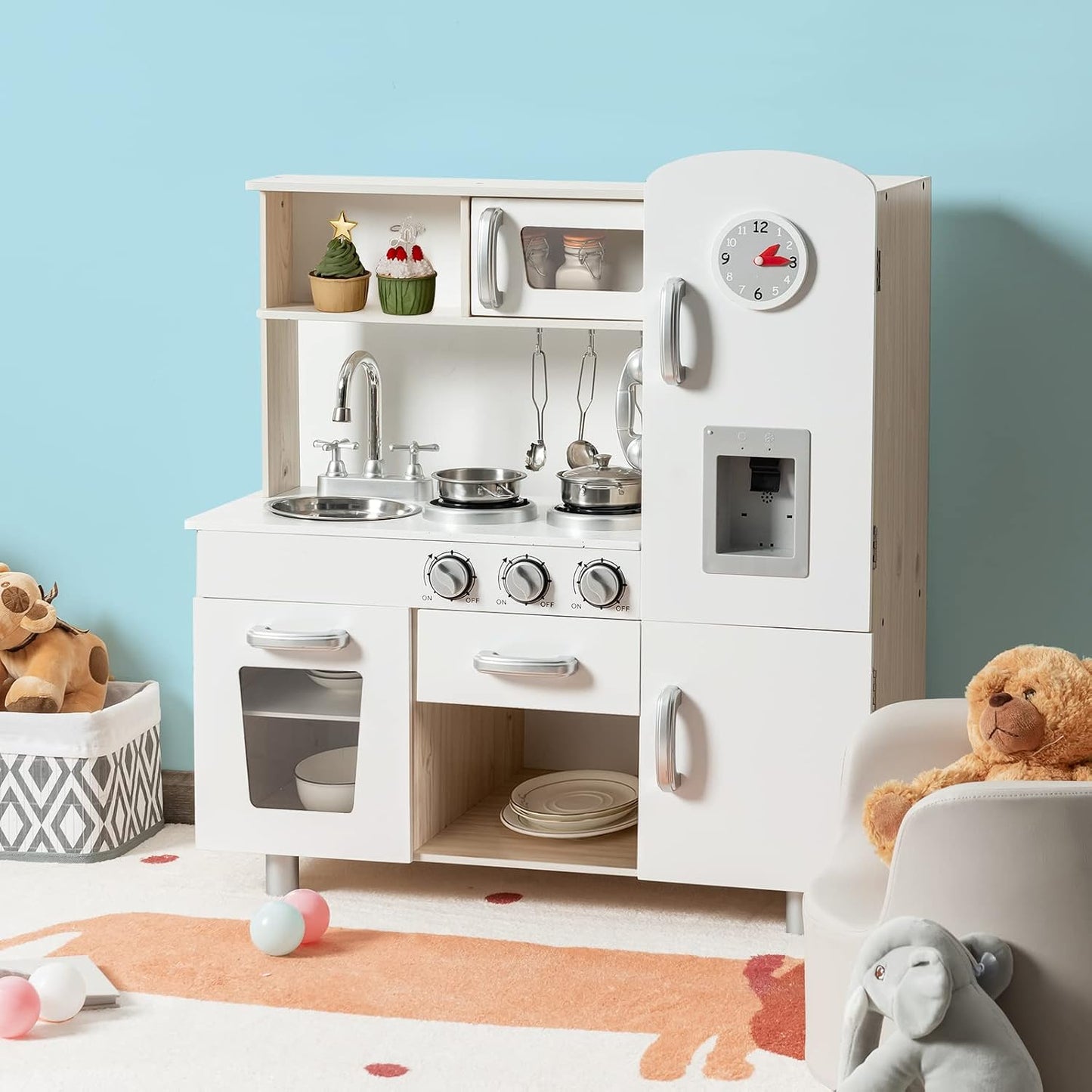 HONEY JOY Juego de cocina para niños, cocina de juego de madera fin...