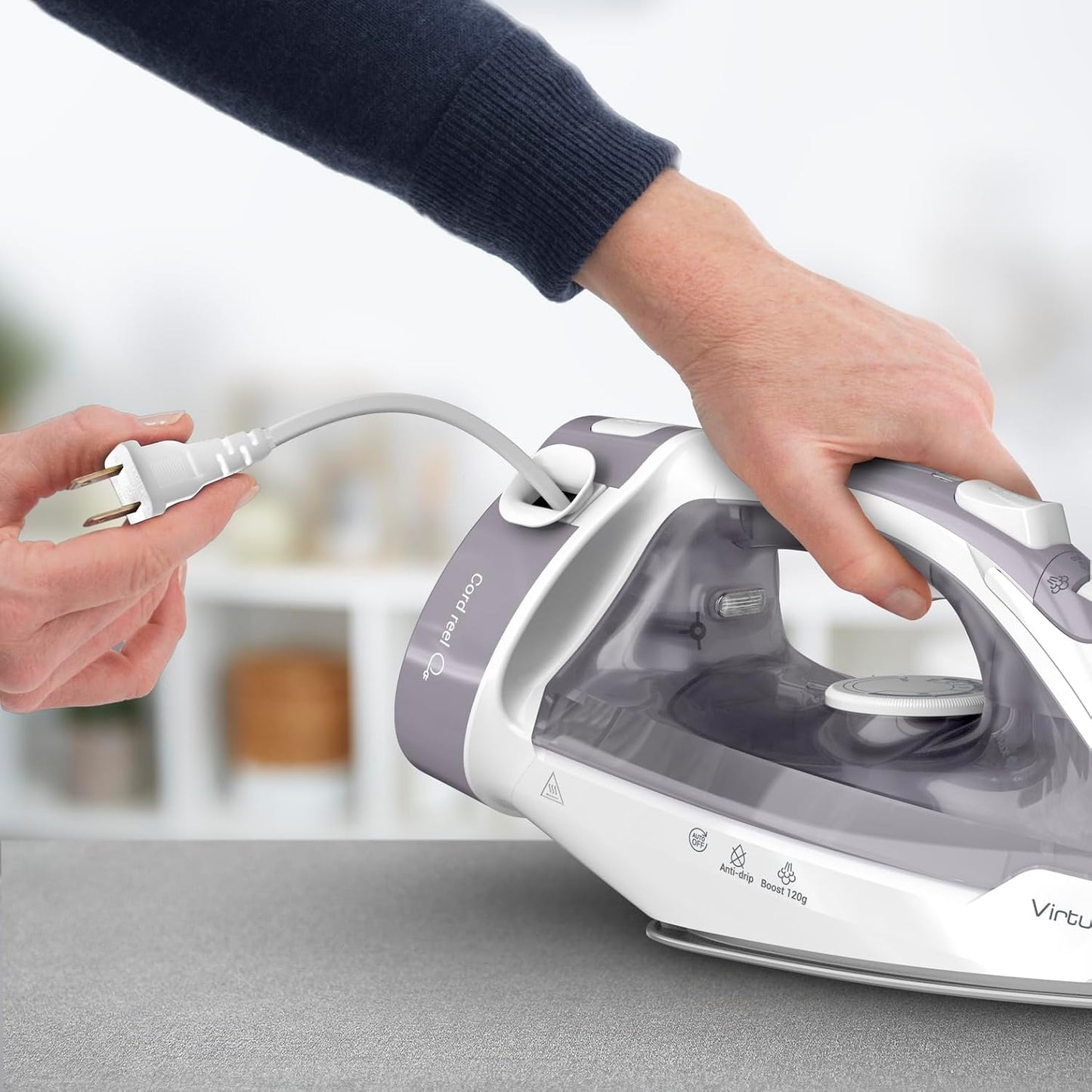 T-Fal Virtuo Plancha de vapor para ropa con cable retráctil, planch...