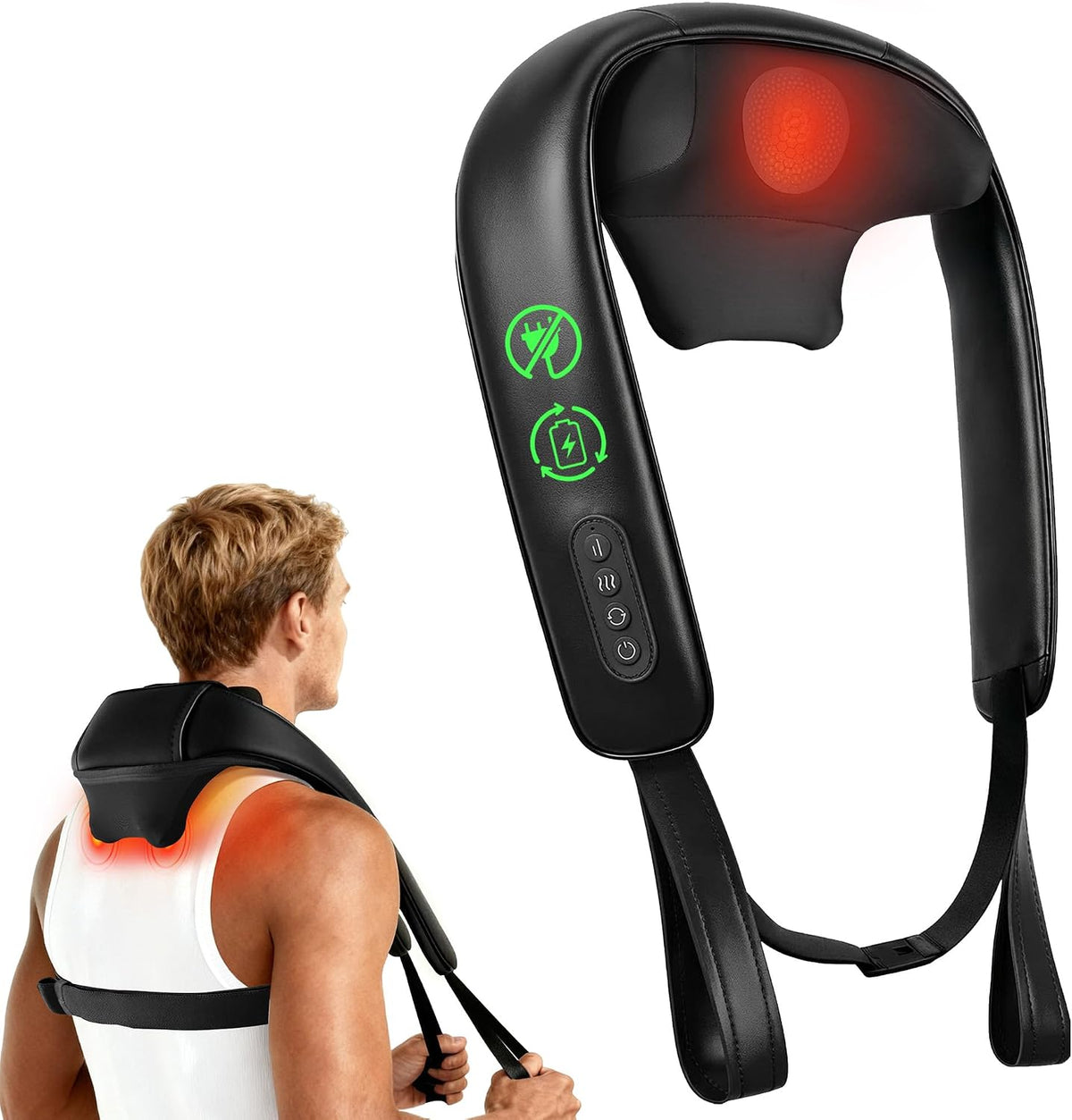 COMFIER Masajeador de cuello Shiatsu con calor, masajeador inalámbr...