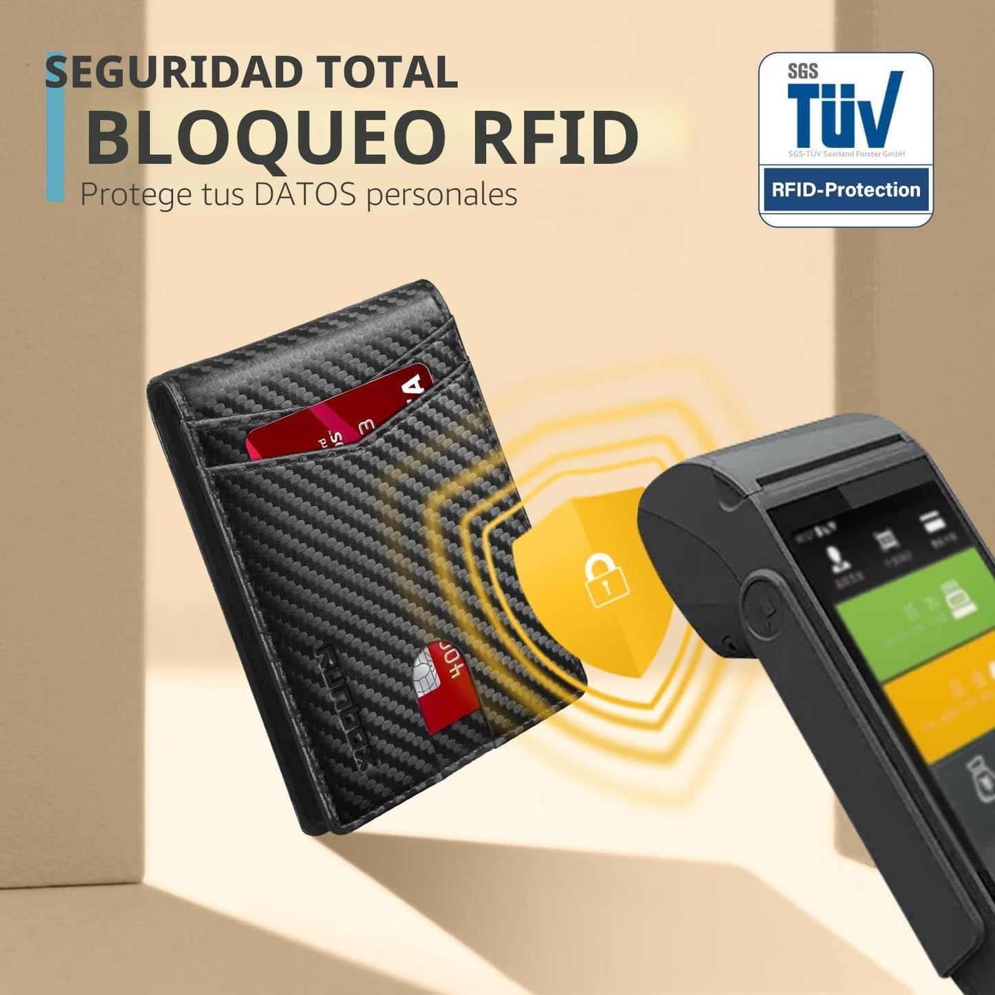 RUNBOX Cartera para hombres, delgada, RFID, de cuero, con 2 ventana...