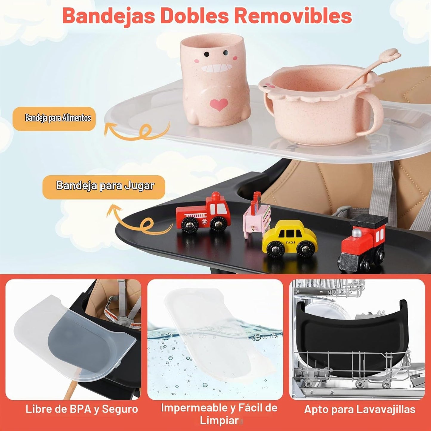 HONEY JOY Silla alta para bebé, silla alta convertible 6 en 1 de ma...
