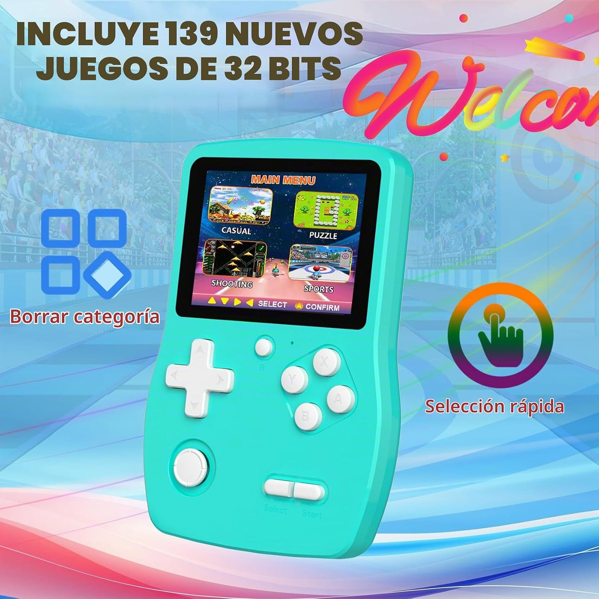 Juego de Mano de 32 Bits para Niños, 139 Videojuegos Retro Precarga...