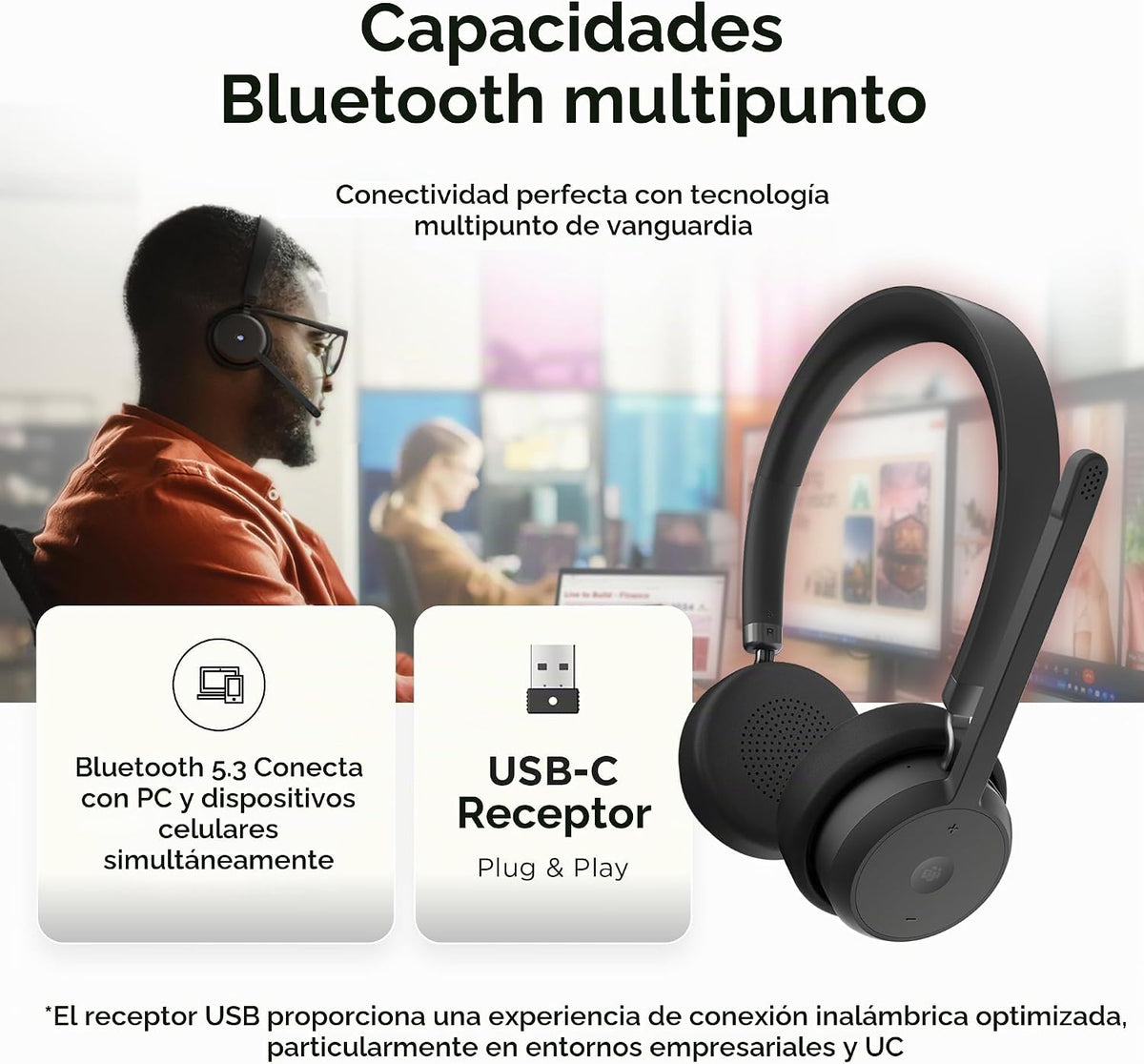 Lenovo - Auriculares inalámbricos VoIP certificados para Teams, con...
