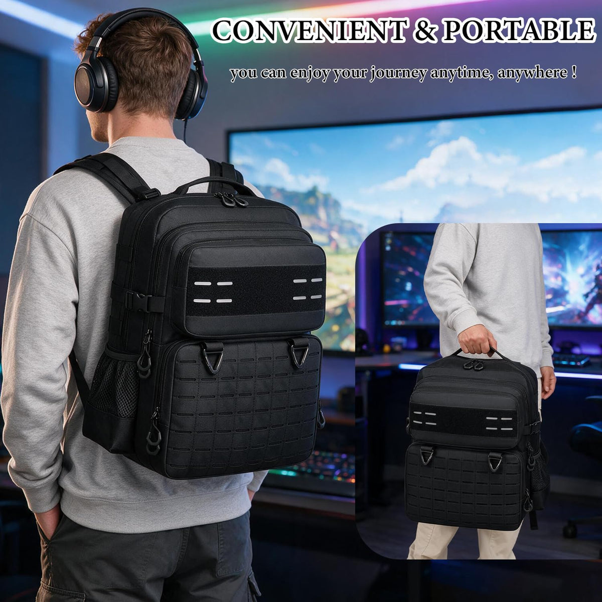 BISKLNDN Mochila táctica de viaje para consola PS5\/PS5 Slim\/Pro\/...