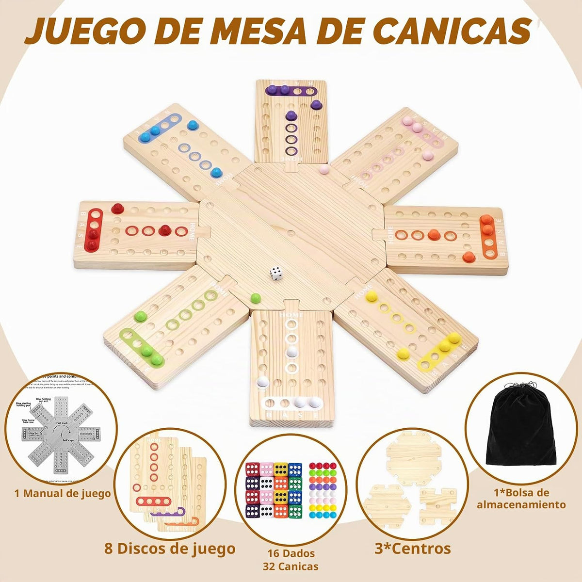 Juego de mesa de madera, juego de fiesta familiar para 2 a 8 jugado...