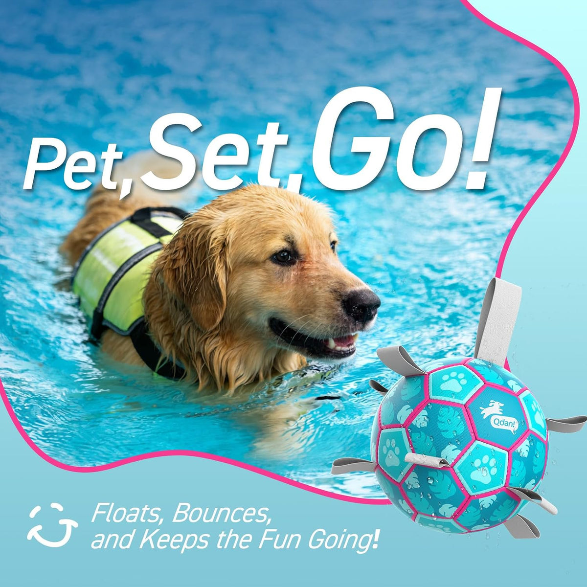QDAN Pelota de fútbol para perros con correas, juguete de agua para...