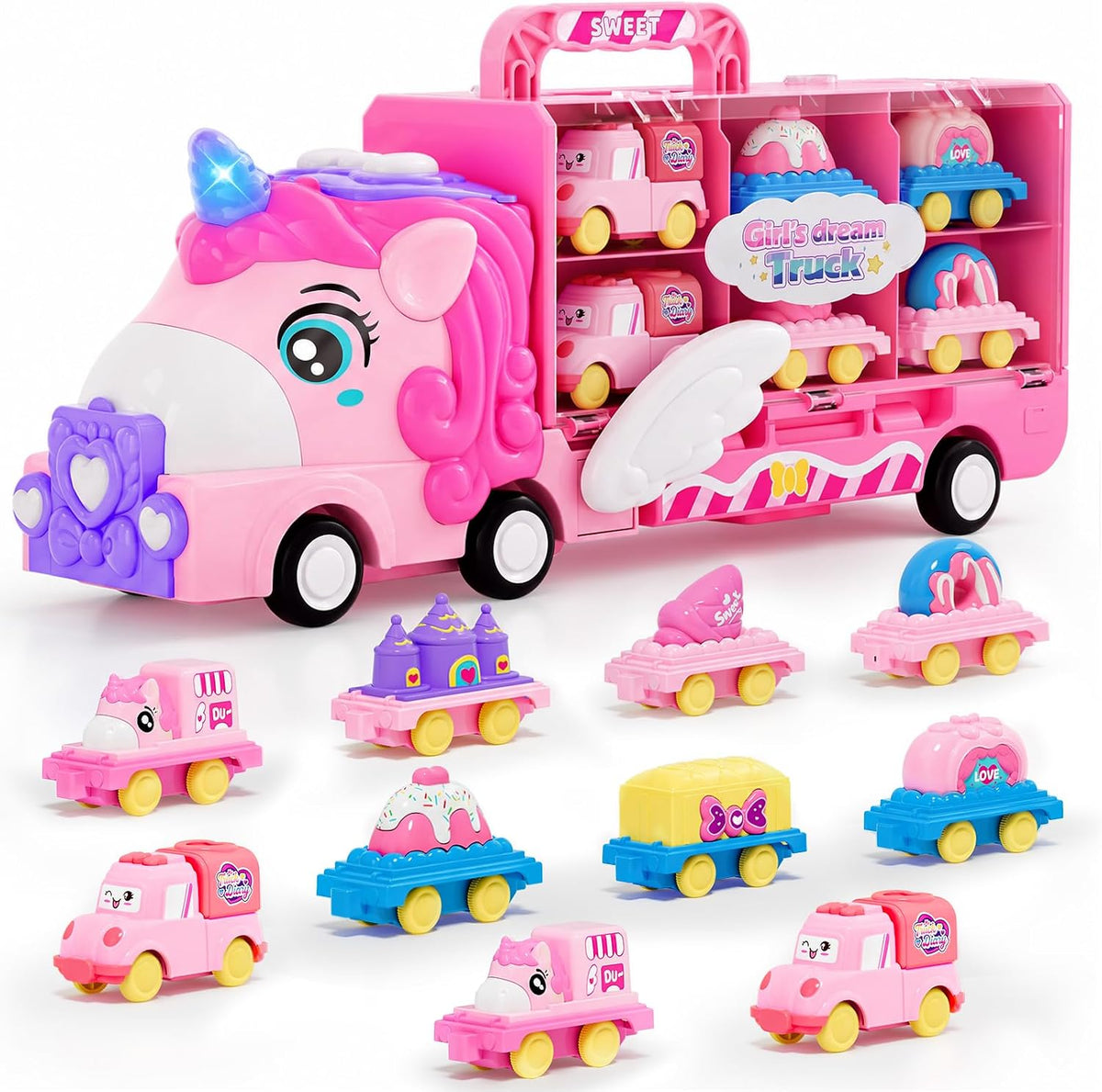 Liunkeng Camión de juguete de unicornio 13 en 1 para niñas de 2 a 6...