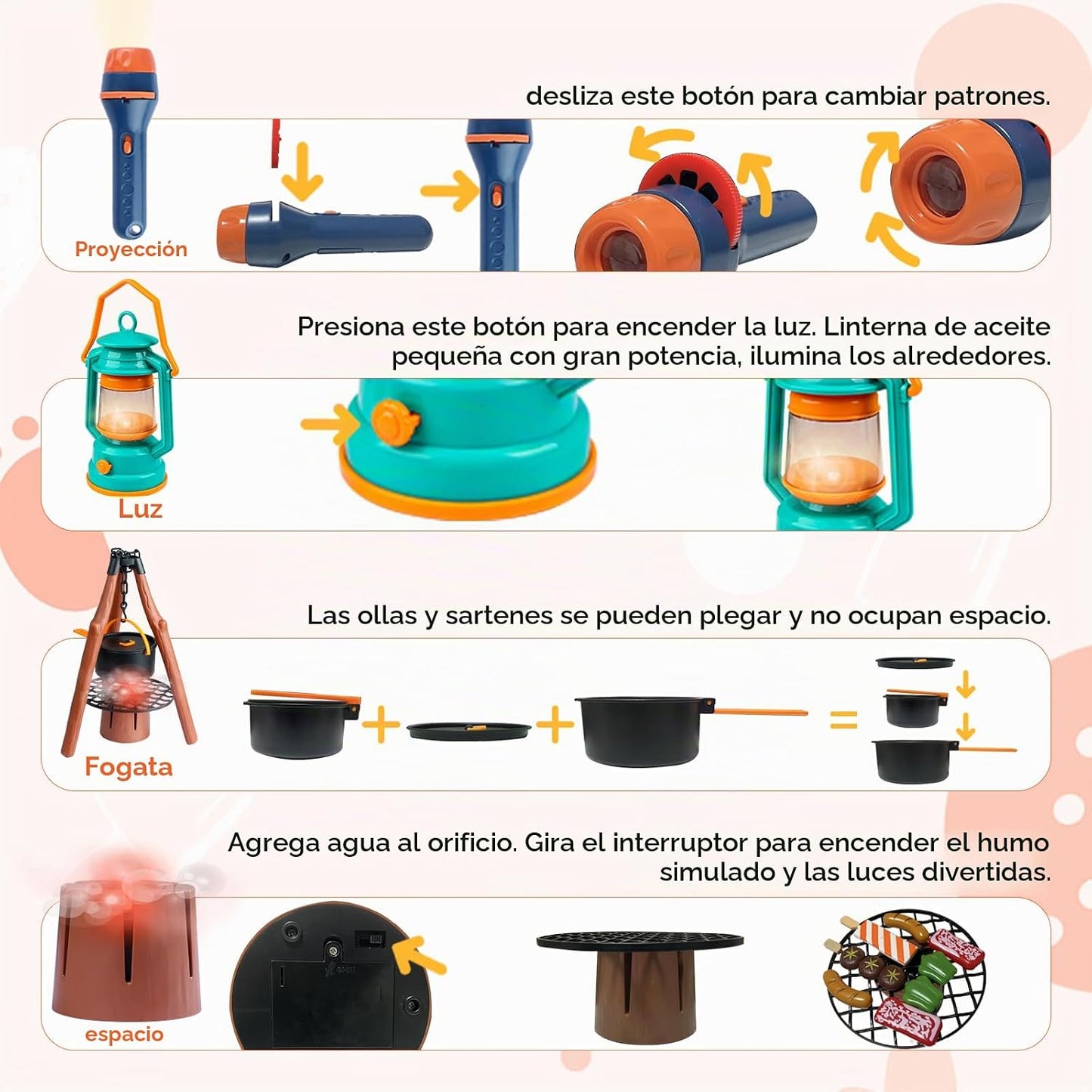 Qtioucp - Juego de campamento para niños de 50 piezas con mesa pleg...