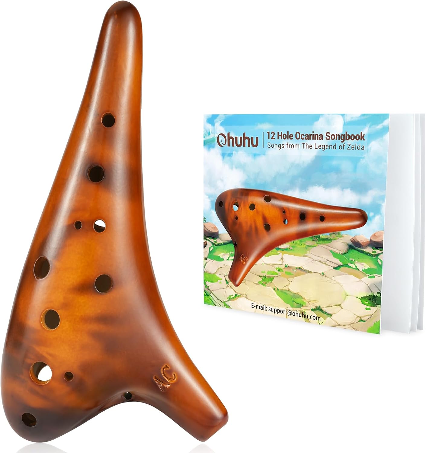 Ohuhu Instrumento Ocarina con libro de canciones, 12 hoyos de cerám...