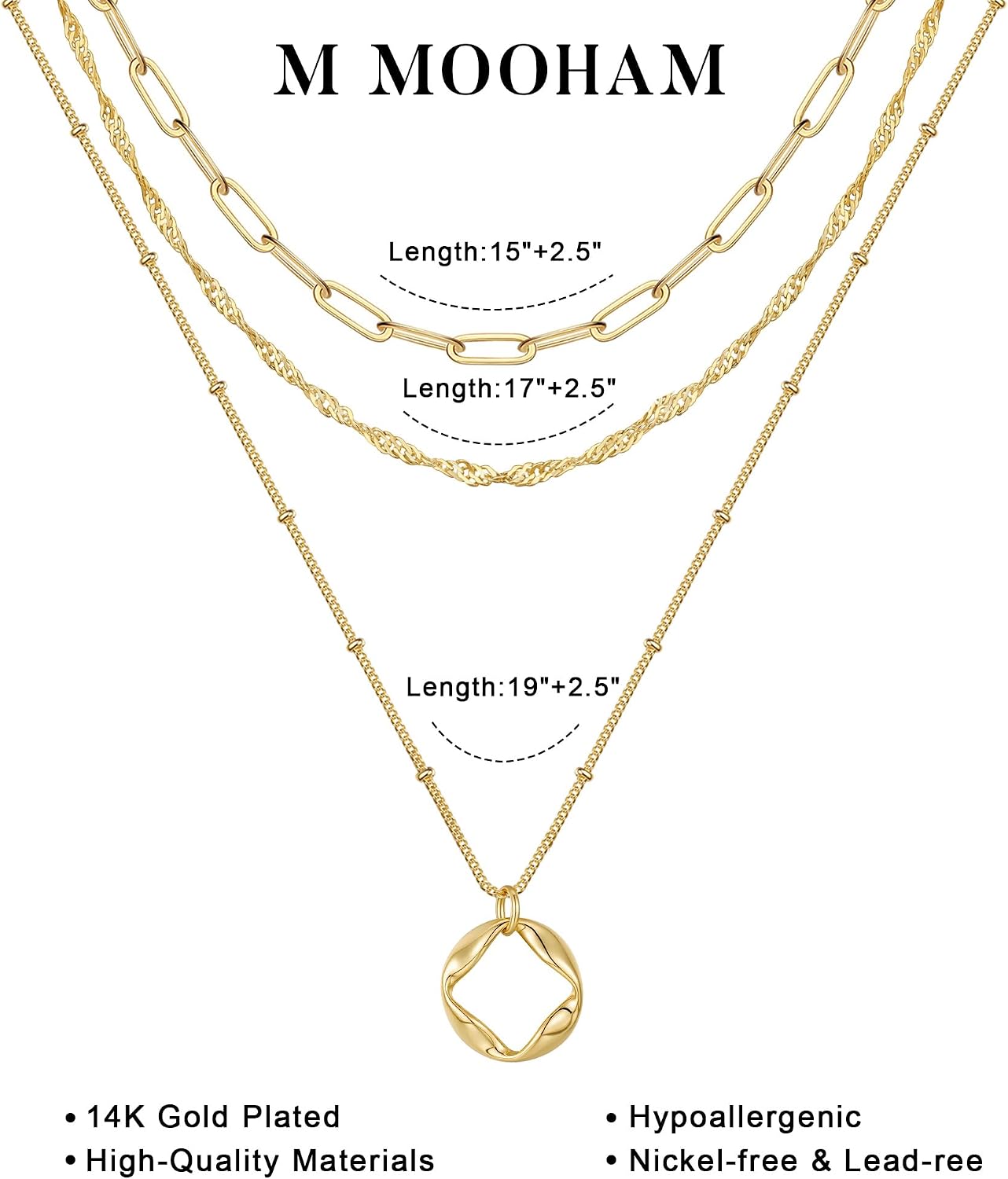 M MOOHAM Collares de oro en capas para mujer, chapado en oro de 14...