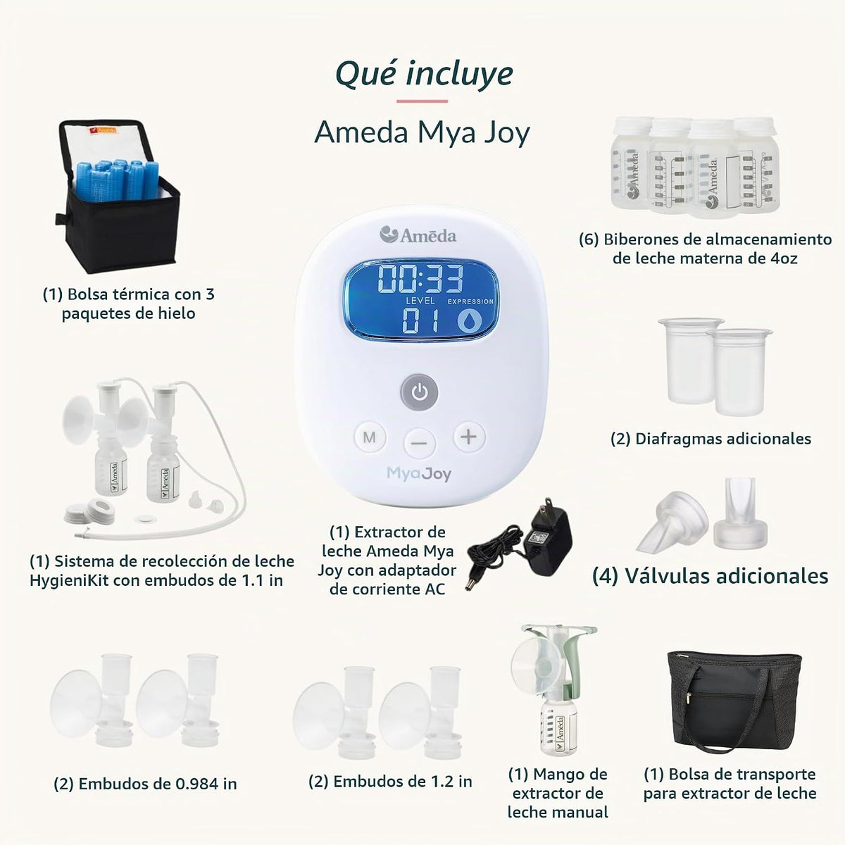 Ameda MYA Joy - Extractor de leche eléctrico portátil doble con bol...