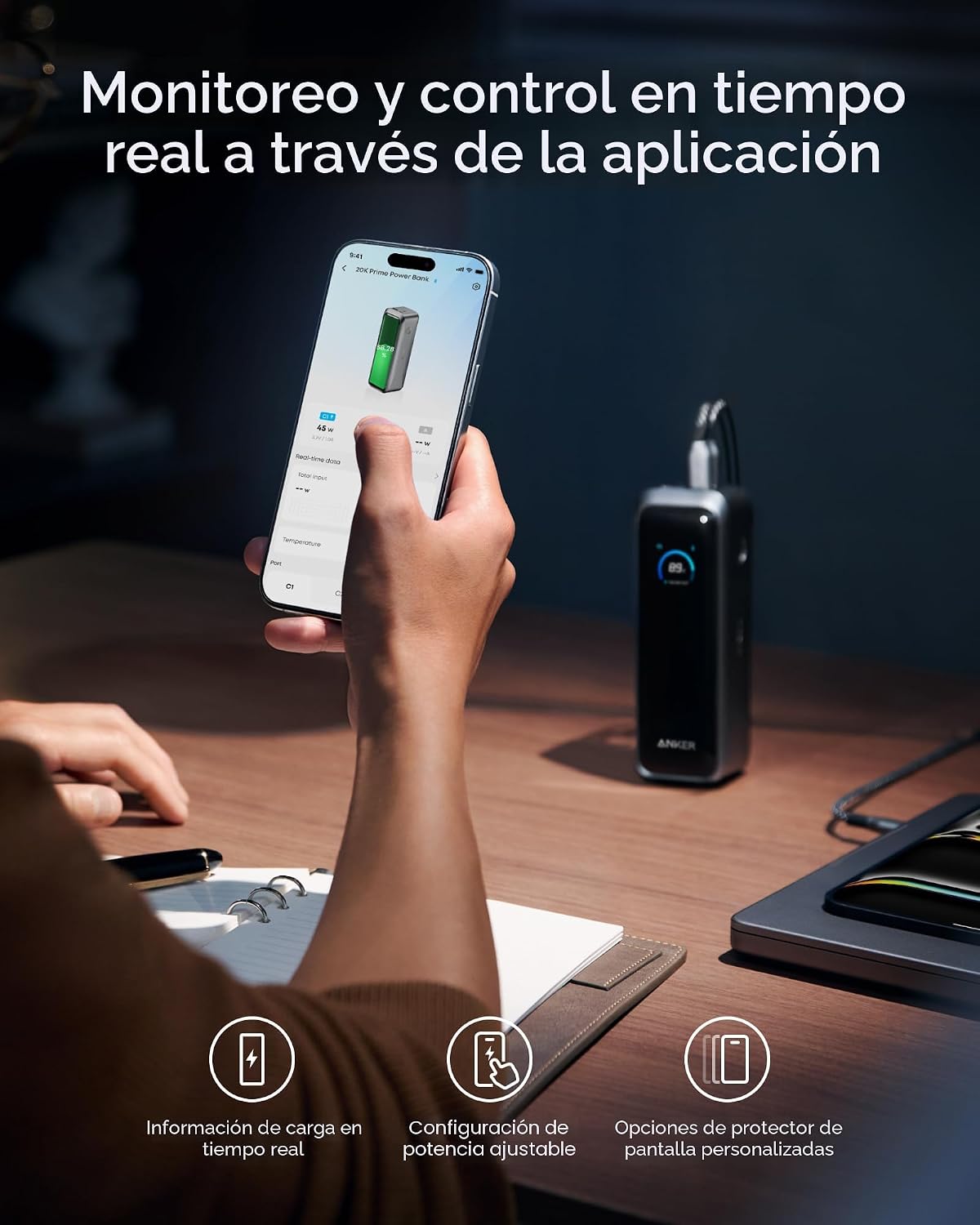 Anker Prime Power Bank, cargador portátil de 3 puertos de 20,100 mA...