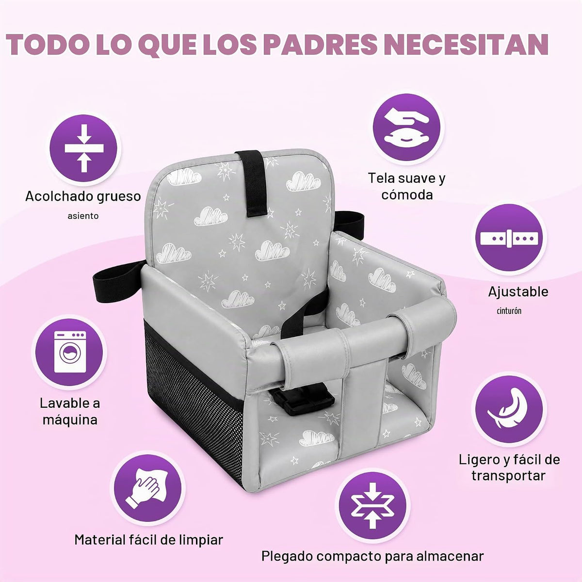 JoSeat Funda de asiento para bebé, nubes grises | Protector de asie...