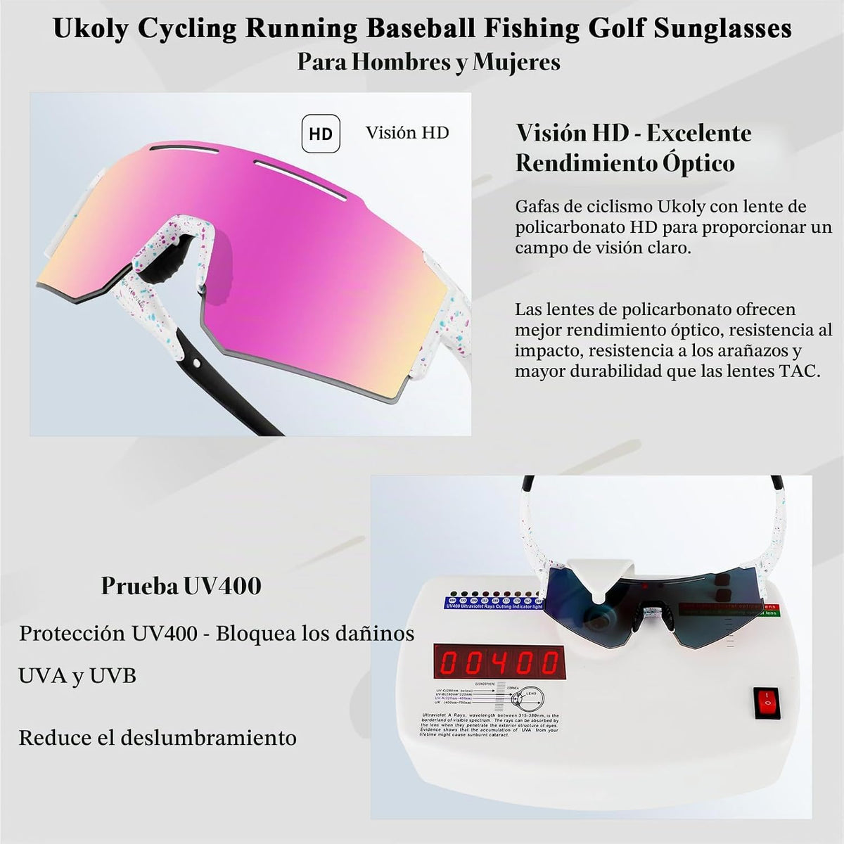 Ukoly Gafas de sol deportivas para hombres y mujeres, protección UV...