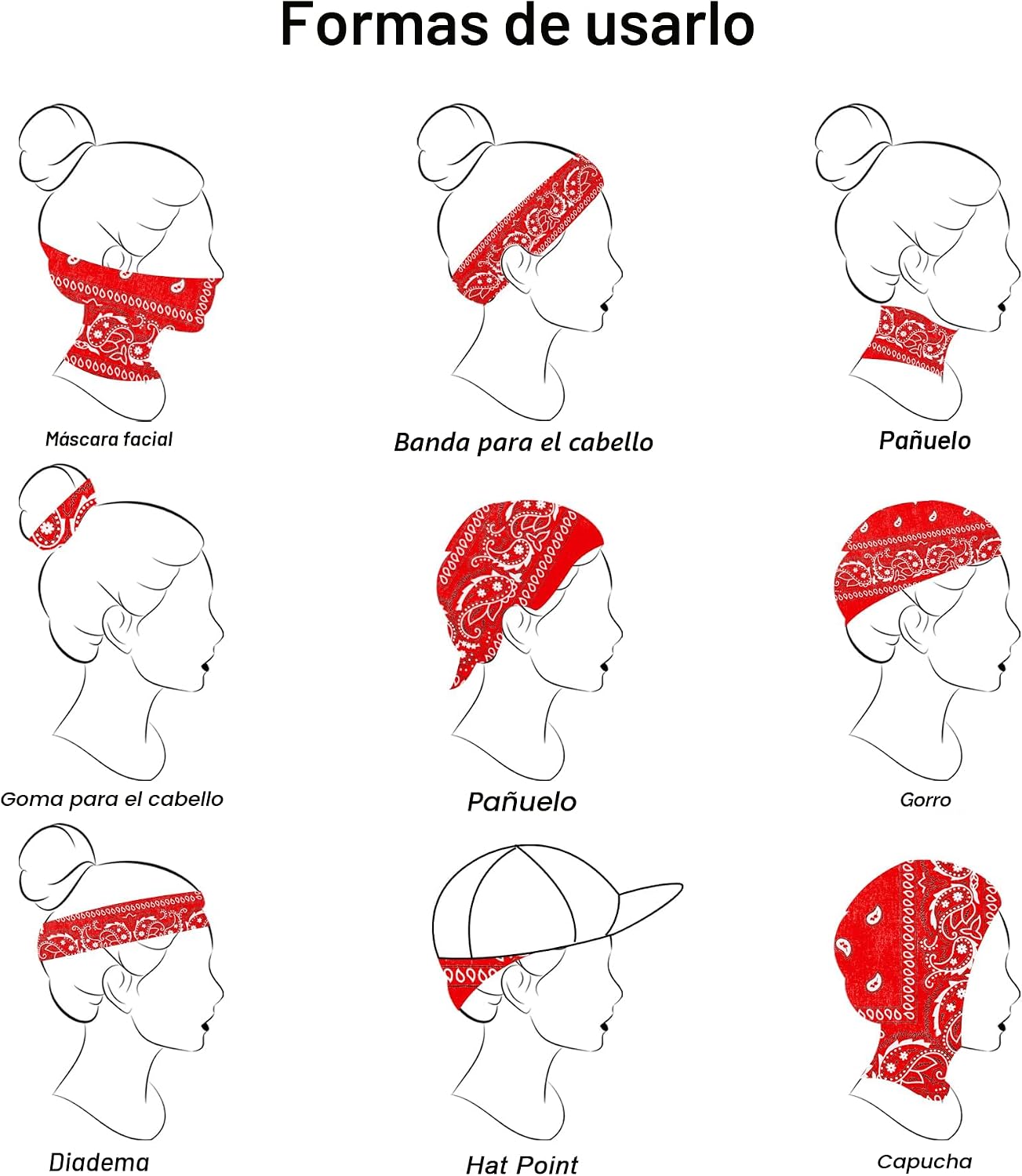 BOOMIBOO 12 bandanas para hombres y mujeres, diadema 100% suave par...