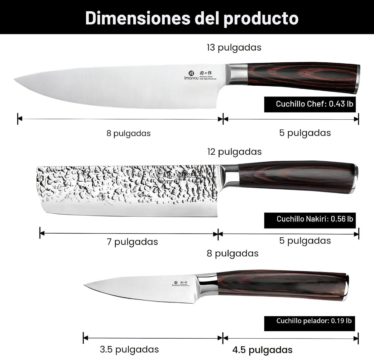 imarku - Juego de cuchillos de cocina de acero inoxidable japonés H...