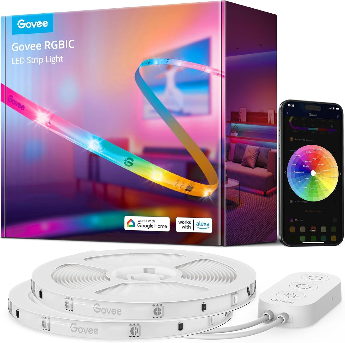 Govee - Tira de luces LED RGBIC de 65.6 pies para dormitorio, tiras...