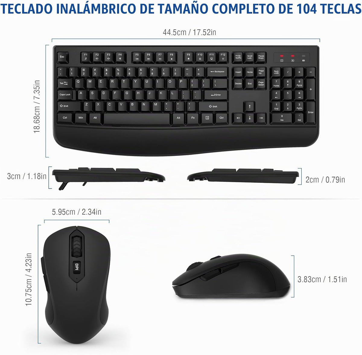 EDJO - Combo de teclado y mouse inalámbricos, teclado ergonómico de...