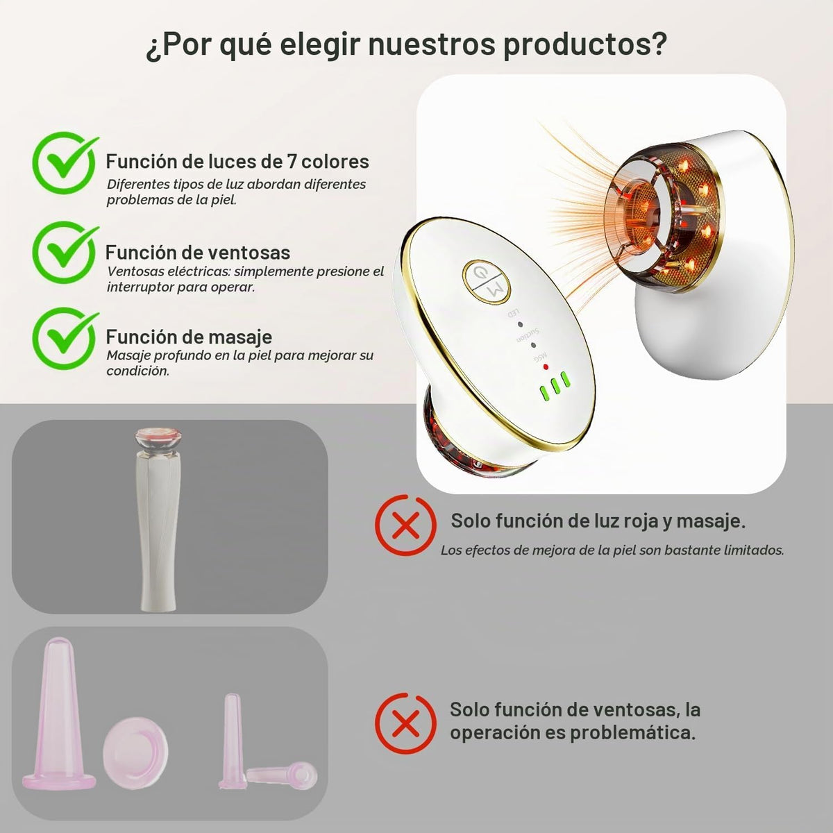 Terapia de luz roja para cara, masajeador de drenaje linfático LED...
