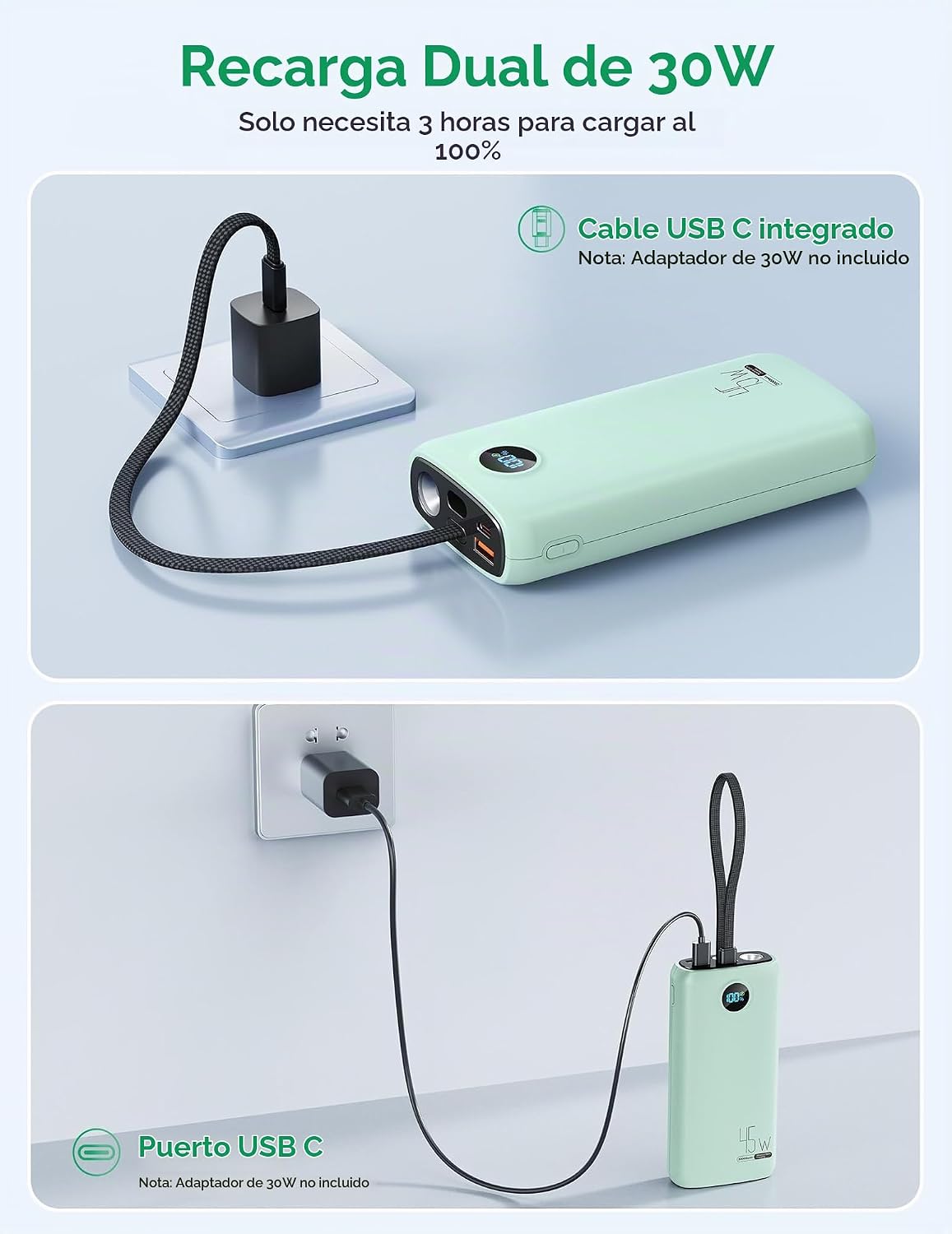 DIAMUAR Cargador portátil 20000mAh 45W, construido en cable USB C,...