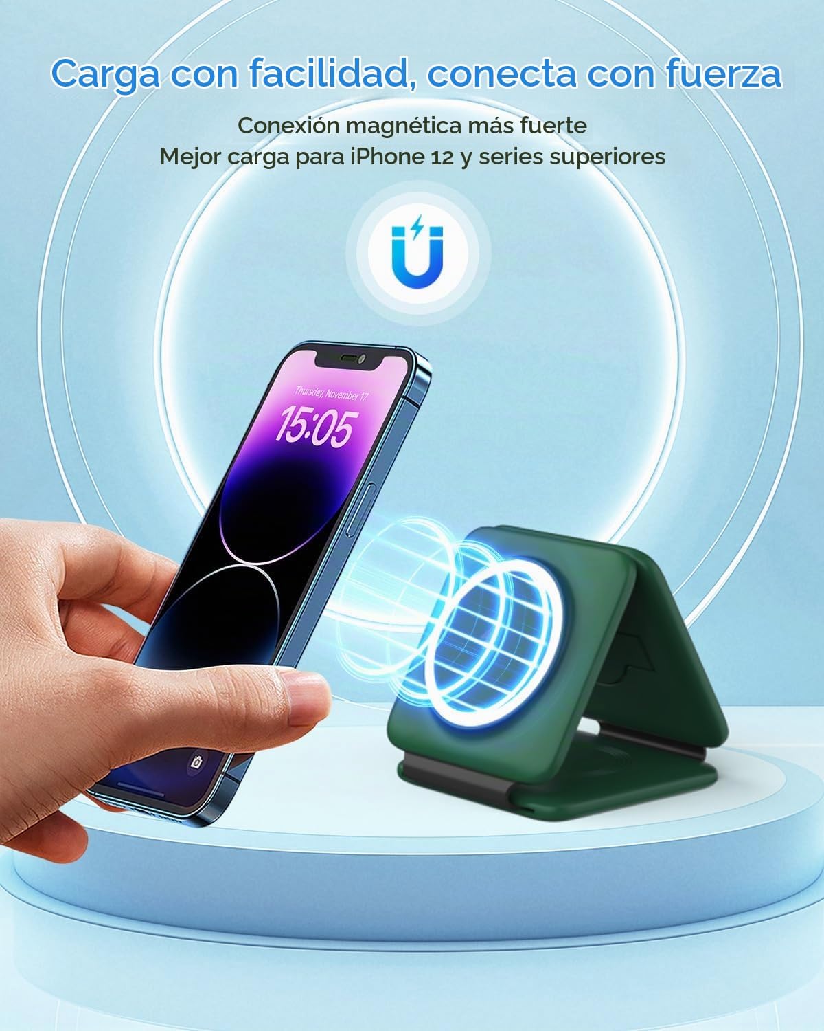Iseyyox Cargador inalámbrico 3 en 1 para iPhone, estación de carga...
