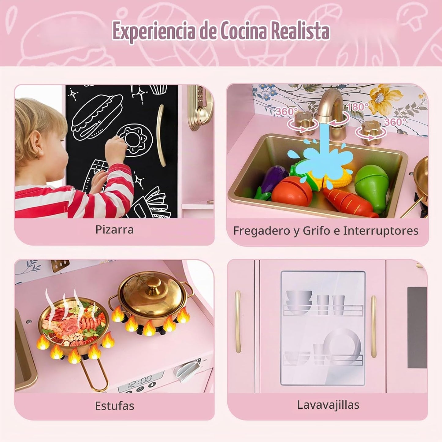 Costzon Juego de cocina para niños, juego de juguetes de cocina de...